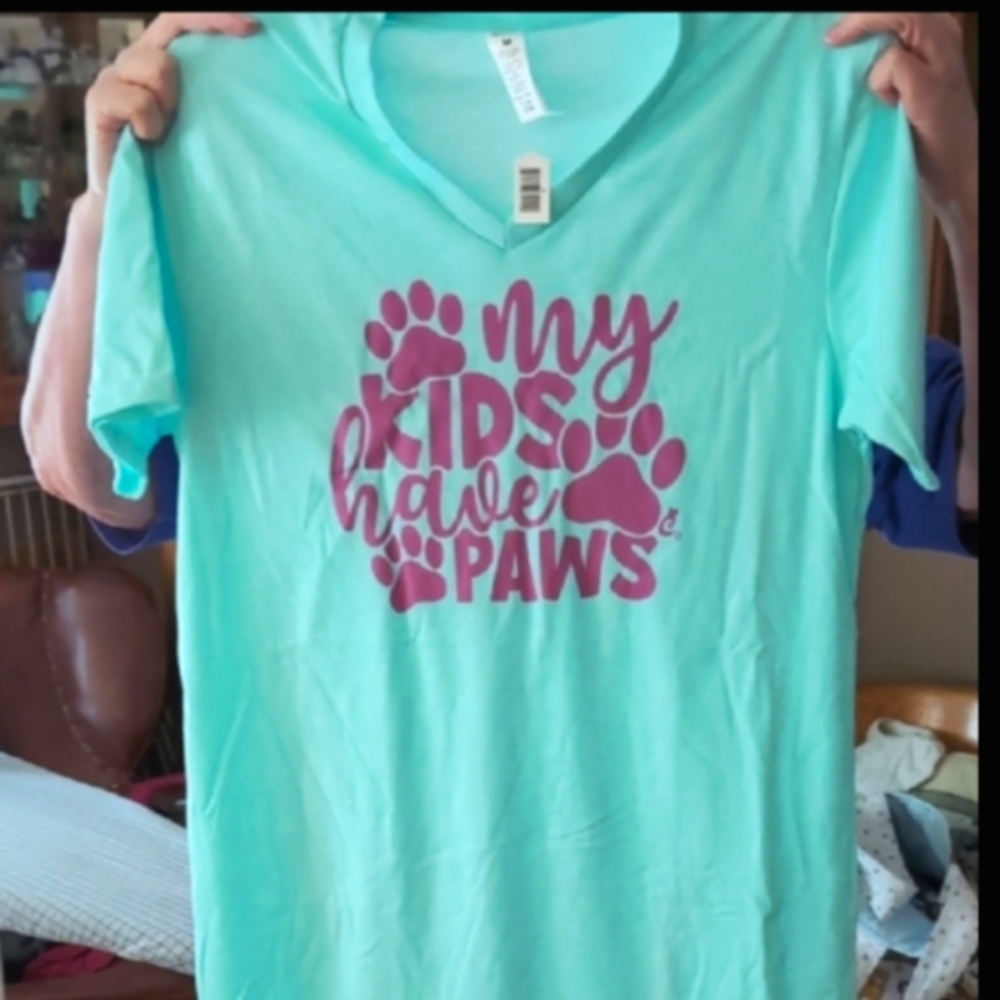 Mint green t-shirt with coral graphic